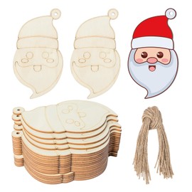 Christmas Santa Claus Wooden Craft Blank Wood Board Wall Art Unfinished Ornaments for Christmas Wedding Birthday Party Christmas Thanksgiving Day Decoration 20Pcs