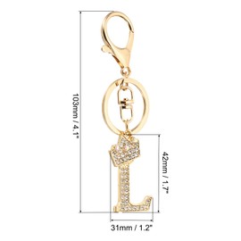 PATIKIL Initial Letter Keyring Letter Pendant with Crystal Diamonds Cute and Creative Decorative Women Alphabet Pendant for Bag Backpack Crafts, Gold Tone