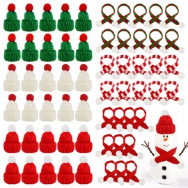 jwogngls 60 Pieces Mini Christmas Hat and Scarf Set, Finger Small Santa Hats, Mini Knitted Hats for Christmas Party Decoration, Bottle Decoration and Table Decoration