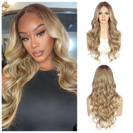 Sapphirewigs Blonde Lace Front Wig, Synthetic Body Wave Blonde Balayage Wig, Women's Party, Date, Daily Wear, Natural-Looking Christmas Wig, 66 cm/66 cm
