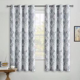 Metro Parlor 100 Blackout Curtains 63 Inches Long 2 Panels for Living Room Bedroom Grey Damask Floral Farmhous Patterned Room Darkening Thermal Insulated Grommet Top Window Treatment Drapes,52x63