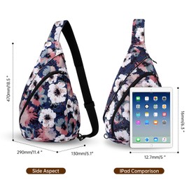 HUA ANGEL Chest Bag Crossbody Bag Women's Stylish Wide Strap Lightweight Backpack Women's Waterproof Small Shoulder Bag for Boys Girls Outdoor Travel Sporty Work Running, Vintage flower