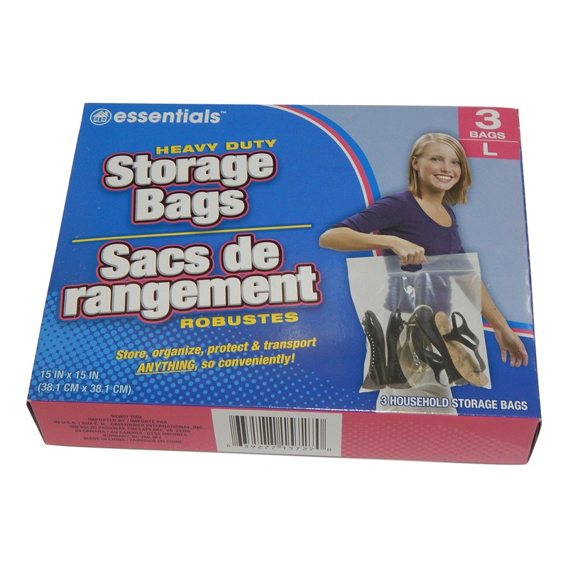 essentials(TM) Heavy Duty Clear Plastic Storage Bags w/Zip-Lock & Carry