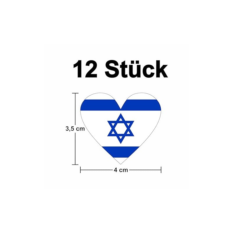 Israel Heart Stickers, Weatherproof and UV Protection, Set of 12