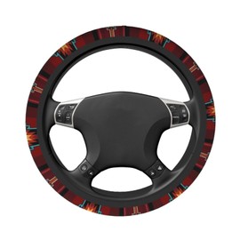 LONSANT Native American Tribal Steering Wheel Cover for Women Men Southwest Pattern Native Aztec Red Print Navajo Design Wheel Protector Case Auto Car Accessories Universal for Cars Trucks (15 Inch)