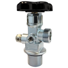 HIGH FLOW Nitrous Oxide Bottle Valve for 10 lb, 15 lb, 20 lb Nitrous Racing Cylinders with CGA 660 large orifice ANGLED outlet and Pressure Ports and NHRA Racer Safety Device