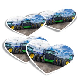 Vinyl Heart Stickers (Set of 4) - Green Farm Tractors Farmer Fun Decals for Laptops,Tablets,Luggage,Scrap Booking,Fridges #15545