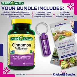 ClickPros Spring Valley Cinnamon 1000mg 400 count + “Truth about Vitamins” Guide & Pill Container (3 Items)!