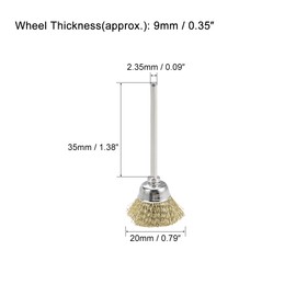sourcing map Mini Wire Cup Brush Brass Plated Crimped Steel 20 X 9mm with 2.35mm Shank 10 Pcs