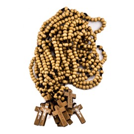 Dozen Catholic Praying Rosary Jesus Crucifix Jerusalem Olive Wood Beads 12.4"