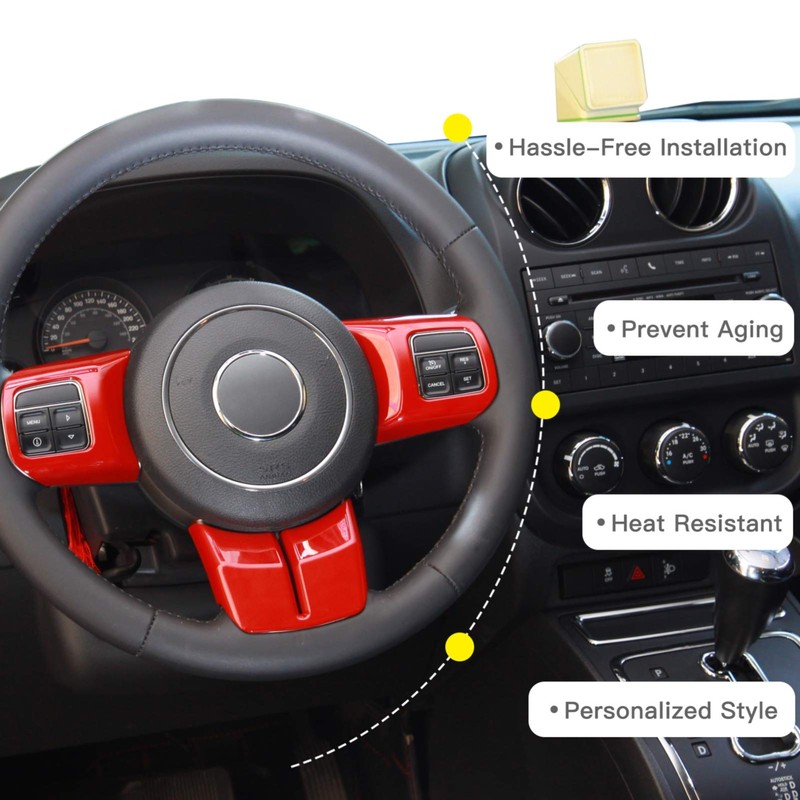 JeCar Interior Steering Wheel Decoration Trim Kits for 2011-2018 Jeep