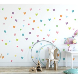 QuoteMyWall 90 Pcs Pastel Heart Wall Stickers Decals for Kids Rooms Childrens Bedroom Nursery Peel and Stick Removable Decor Boho Chic