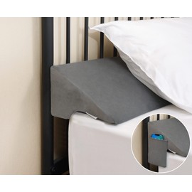 Vekkia King Bed Wedge Pillow for Headboard Gap Filler(0-5"),High-Density Foam,Prevents Pillows & Items from Falling,Ergonomic Design,Large Storage Pockets, Removable&Washable Cover,Gray,76''x10''x6''