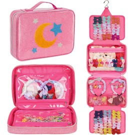 Organizador de accesorios para el cabello, soporte de lazo brillante para bebés y niñas, bolsa de almacenamiento de pelo de viaje para pinzas para el cabello, diademas, coleteros y corbatas