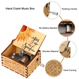 SIQITECHUK You Are My Sunshine Music Box Small Wooden Musical Box Mini Wood Hand Crank Music Box Vintage Engraved Musical Boxes Christmas Valentine Anniversary Birthday Gift for Adults Lover
