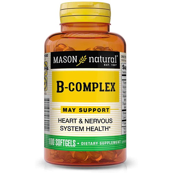 Mason Natural, Vitamin B Complex Multivitamin, Softgel, 100-Count Bottles (Pack of 3), Dietary Supplement Supports Energy Production, Nervous System, and Cognitive Function Including Memory