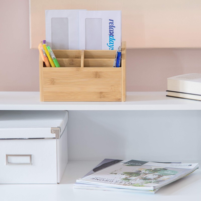 Relaxdays Schreibtisch-Organizer Bambus, Stifteablage, Briefablage, 5 Fächer, Maserung, HBT 15