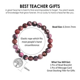 CERSLIMO Thank You Teacher Gifts - Natural Red Zebra Bracelet with Beautiful Tree of Life Charm, Thank You Appreciation Jewellery, Christmas Best Teacher's Day Gifts