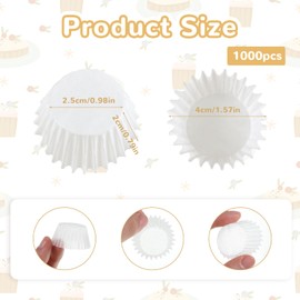 1000 pirottini bianchi per cupcake, diametro 2,5 cm, in carta, piccoli pirottini per muffin, cioccolato, dessert e cottura