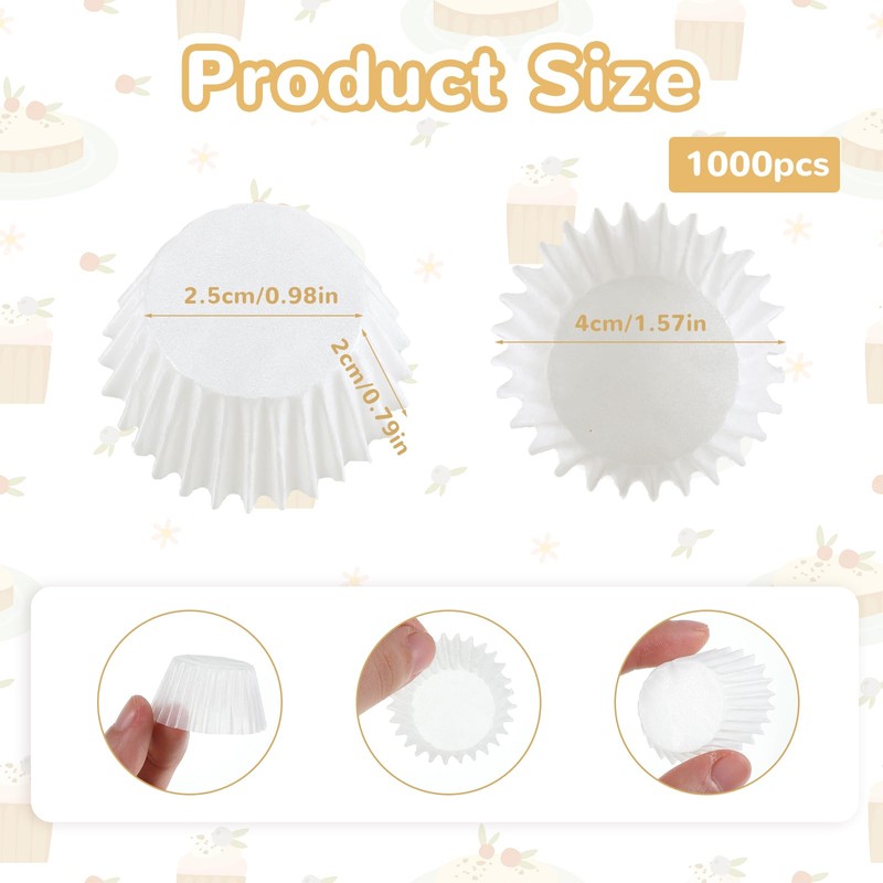 1000 pirottini bianchi per cupcake, diametro 2,5 cm, in carta,