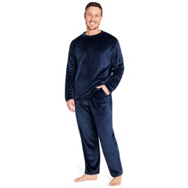 CityComfort Men's Long Fleece Pyjamas, Winter - navy blue, size: xl
