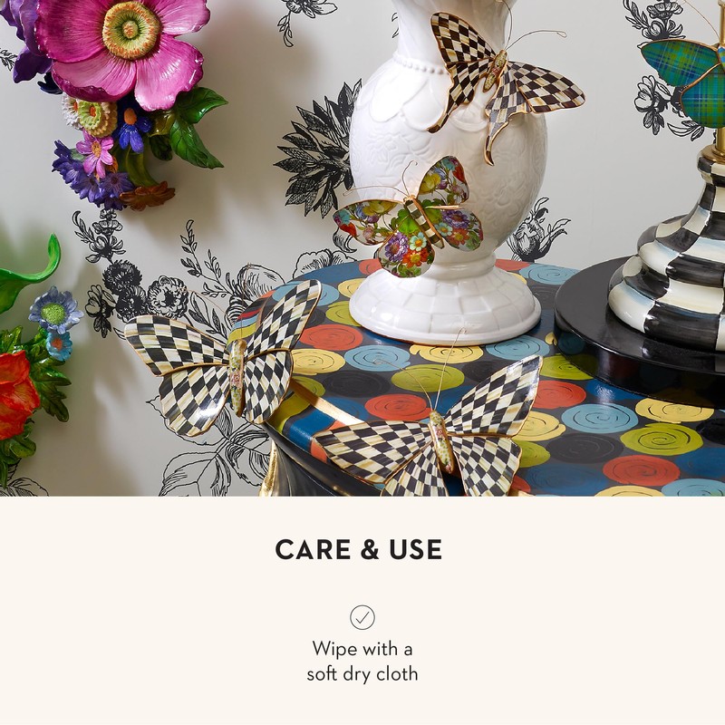 MACKENZIE-CHILDS Butterfly Duo, Hanging Butterfly Wall Decor, Black-and-White Courtly Check,