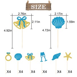 GXSOVSO Wedding Cupcake Toppers, Coastal Bachelorette Decor, Ocean Bridal Shower Party Decorations, Seashells Bells Wedding Party Decor, 24Pcs