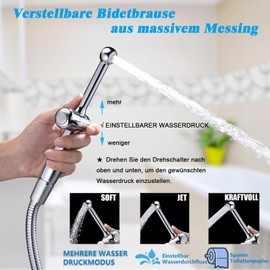Bidet Handbrause für Toilette Bidet Sprayer, Uvish 7.9" Bidet Aufsatz Duschkopf mit Einstellbarem Druck G1/2" & G3/8" Toilette Ventil, Muslimische Dusche Shattaf für WC Persönliche Hygiene,Chrom