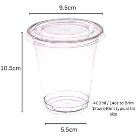 AIOS 50 x Recyclable PET Takeaway Cups with Flat Cross Hatch Lids. for Drinks on The Move. (400ml/14oz)
