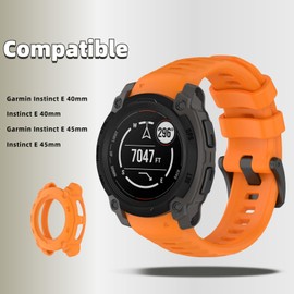 QHBAMD Silicone Watch Band Compatible for Garmin Instinct E 40mm/45mm - Soft Breathable Waterproof Strap for Men Women, Adjustable Sport Wristband with PC Case Bumper (Orange,40MM)