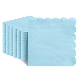 NatNarr 120 Pcs Winter Cocktail Napkins Light Blue Napkins Disposable Scalloped Napkins Beverage Napkins Dessert Napkins Cute Light Blue Party Napkins for Birthday Wedding Baby Shower, 5 x 5 Inch