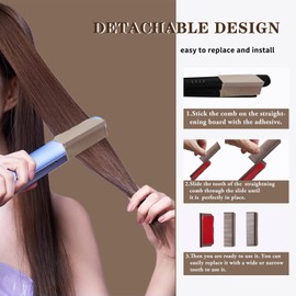 Dladhict Flat Iron Comb Attachment, Removable Hair Straightener, for Black Hair, Professional or Home Use Compact Straightening Styling Tool (Brown)