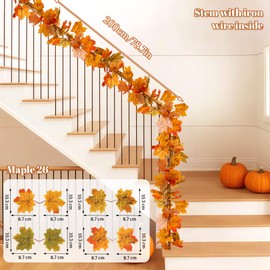AWARDSEN 13 FT Fall Garland 2pc Autumn Maple Leaf Garlands for Mantle Thanksgiving Fireplace Fall Decor Artificial Autumn Leaves Vines for Proch Outdoor Decor
