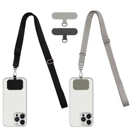 XYQMLY 2 Pack Smartphone Lanyard, 2 Pcs Adjustable Cell Phone Lanyard Strap with 2 Pcs Phone Patches, Universal Nylon Phone Lanyard Compatible with Most All Smartphone,Black + Gray