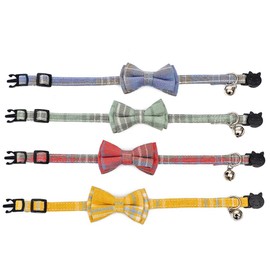 Cat Collar with Bell, Cat Collar, Dog Collar, Pet Collar, Cute, Bowknot Included, Checkered Pattern, Adjustable, Easy to Put on and Take off, Lightweight, Safe, Ribbon, Cute, Fashionable, Modern, Pet