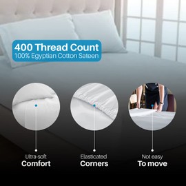 DTEX HOMES Fitted Sheets 400 Thread Count 40cm/16Inch Extra Deep 100% Egyptian Cotton Hotel Quality Soft Sateen Fitted Bed Sheets (King-White)