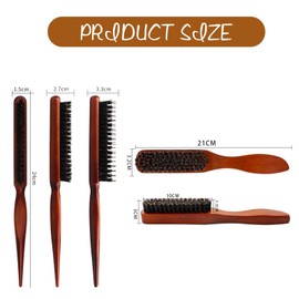 MUNSKT 2 Stück Borstenhaarbürsten Buchenkamm, weiche natürliche Wildschweinborsten für Männer und Frauen, dünne, dicke, lockige, gewellte, trockene, beschädigte Haarstyling, große und kleine