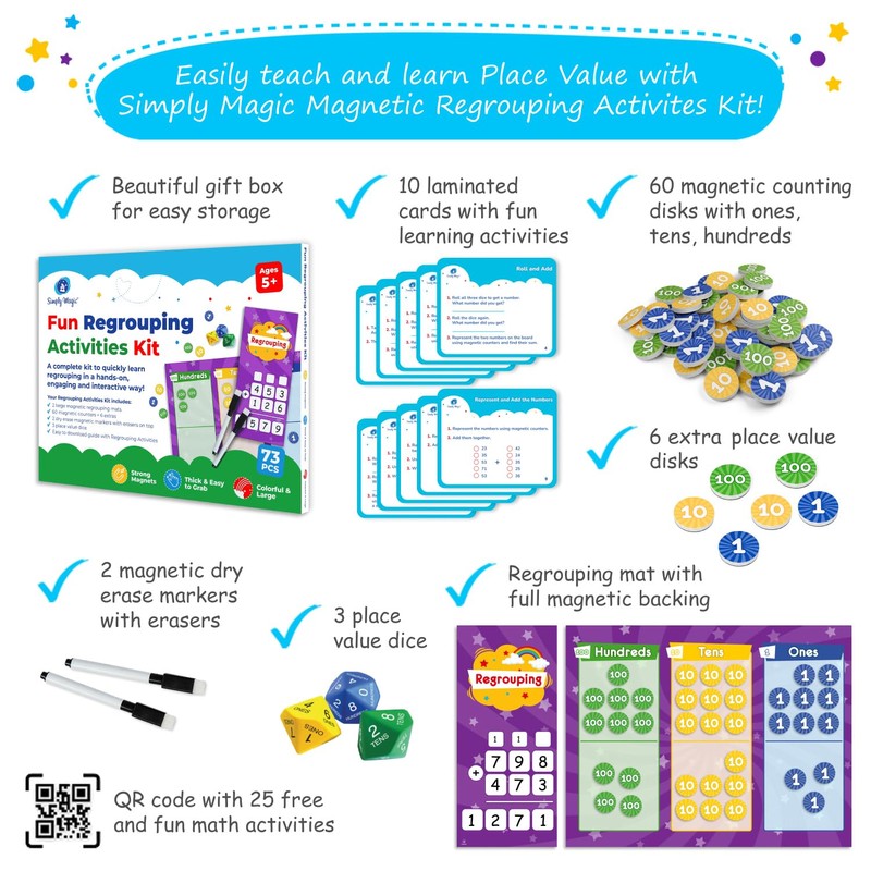73 PCS Fun Magnetic Regrouping Activities Kit, Magnetic Place Value
