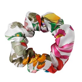 19Momme Silk Scrunchie Thick Hair Ties for Curly Hair, No Slip Hair Bands for Women, Vintage Satin Hair Accessories (Light Summer Blossoms)