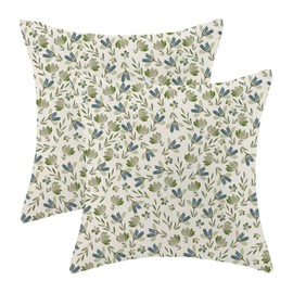 AEIOAE Sage Green Blue Daisy Floral Pillow Covers 22 x 22 Inch Set of 2, Vintage Block Print Flowers Decorative Outdoor Throw Pillows Farmhouse Linen Floral Pillow Case for Sofa Couch Decor