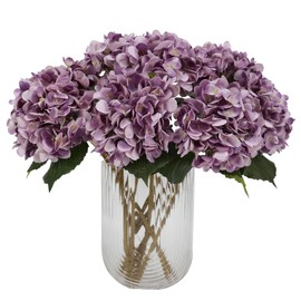 Tifuly - Flores artificiales de hortensias moradas – 5 ramos realistas de hortensias de seda falsas de tallo de 18 pulgadas de largo para fiestas, bodas, centros de mesa, decoración del hogar y la