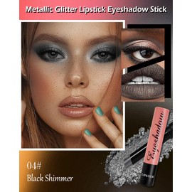 Black Shimmer Lipstick Eyeshadow Stick, Cream Smooth Lip Tint Gloss & Eye Shadow Crayon pencil, Long Wear Waterproof Metallic Glitter Eye and Lip Brightener pen, Highly Pigmented Sticks for Women-04