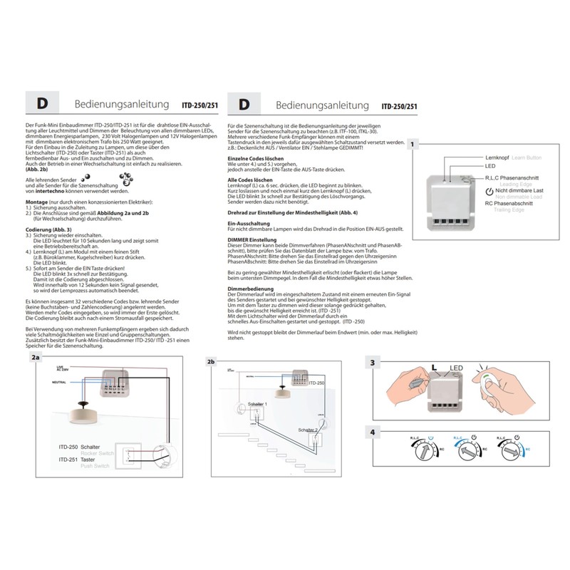 Intertechno Wireless Mini Built-in Dimmer ITD-250, Red