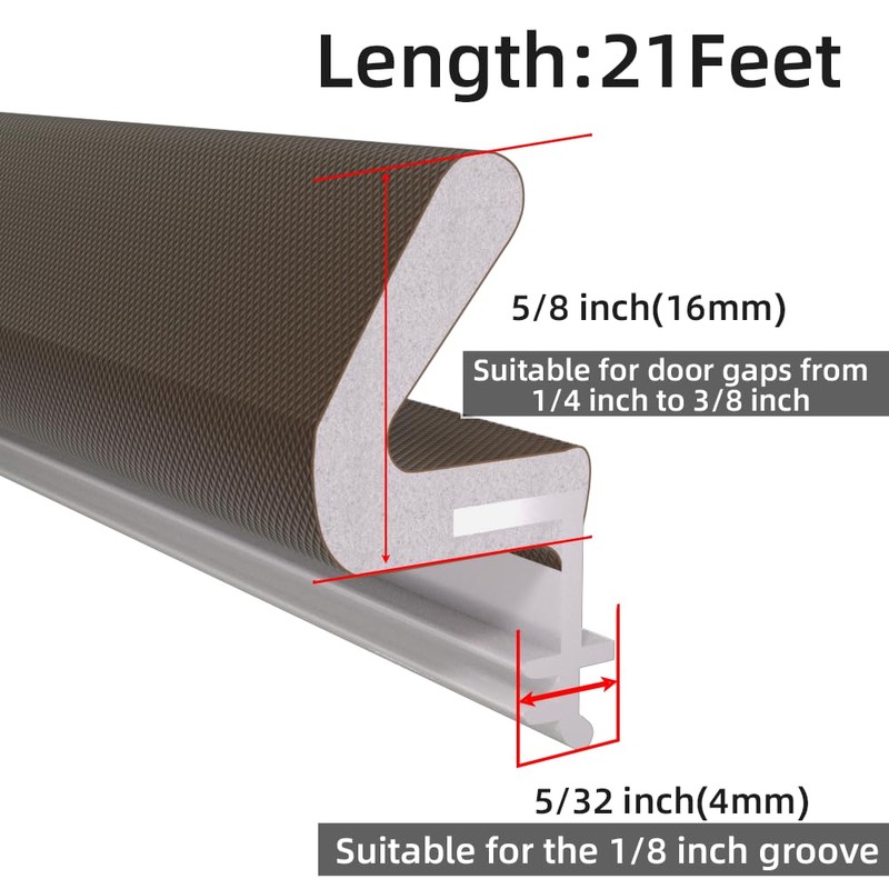 21Ft/6.5M Brown Q-Lon Kerf Weather Seal Stripping for Doors,PU Foam