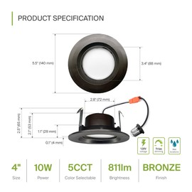 ASD Retrofit 4 Inch Gimbal LED Recessed Light - Oil Rubbed Bronze 10W 811LM 2700/3000/3500/4000/5000K Adjustable Dimmable LED Downlights | Rotating Swivel Directional Eyeball Lighting, ETL 12 Pack