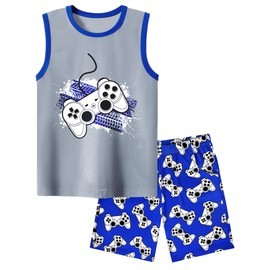 Fiodrimy Boys Pajamas Set Cozy Summer 2-Piece Pajama for Big Boys Tank Top & Shorts Sleepwear PJS Kid Cloth Gamer Size 12