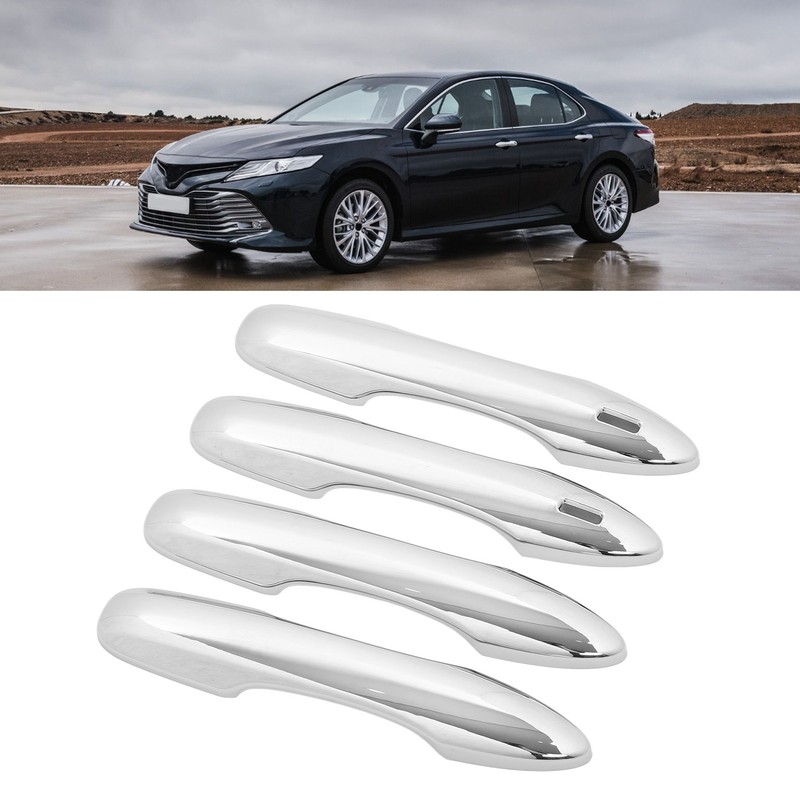 4PCS Exterior Door Handle Cover Trim ABS Chrome Self Adhesive
