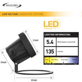 MALIBU Landscape Lighting 5.4W LED Pond Light 12V AC Low Voltage Submersible Lights Underwater 2900K Warm White Waterproof Underwater Lighting for Outdoor Ponds Fountains Waterfalls 4Pack