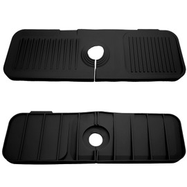 Jiozermi 17.5inch Kitchen Sink Splash Guard, Silicone Faucet Handle Drip Catcher Tray Mat for Kitchen Sink Accessories Gadgets, Drying Mat for Kitchen Counter Bathroom (Black)