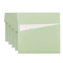VANRA Poly File Folders Letter Size File Jackets Organizer Plastic Envelope A4 Flat Document Holder with Snap Button Closure (Pastel Green, Pack of 5)